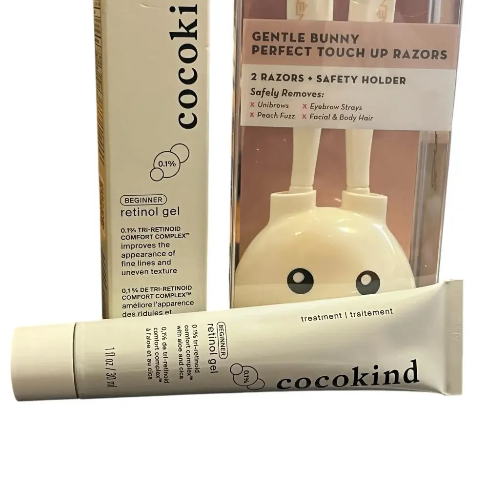 Cocokind 0.1 Retinol Gel Beginner + Gentle Bunny Face Razors Bundle New